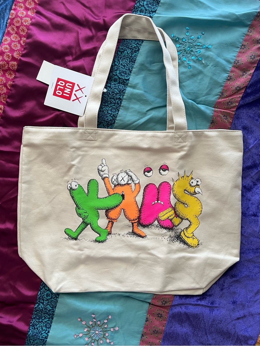 UNIQLO x KAWS Canvas Tote with Colorful Character Graphic